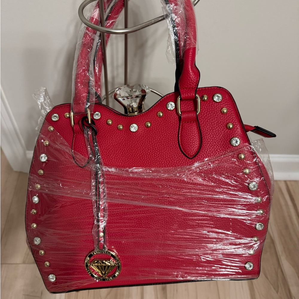 Traci Lynn Red Studded Shoulder Bag